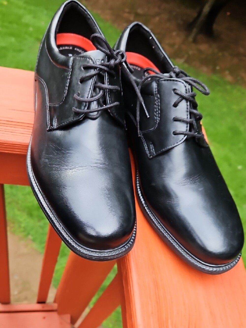 New Rockport Men's Charles Road Black Leather Plain Toe  Dress  Shoes   Size 9